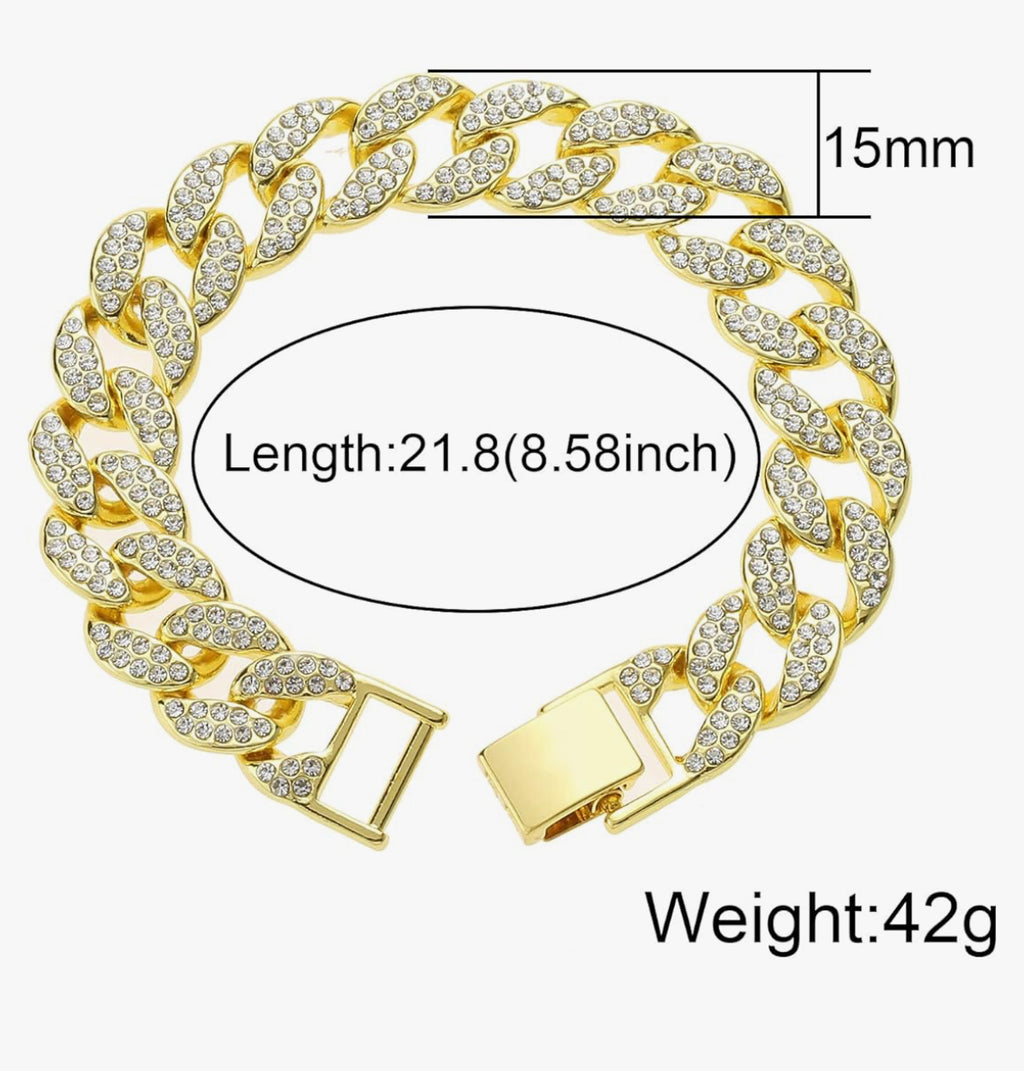 Saintda Cuban Link Chain and Bracelet Set for Men Women Iced Out Diamond