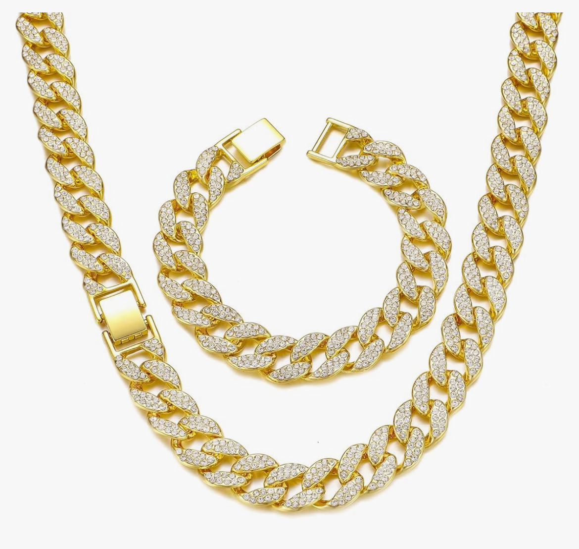 Saintda Cuban Link Chain and Bracelet Set for Men Women Iced Out Diamond