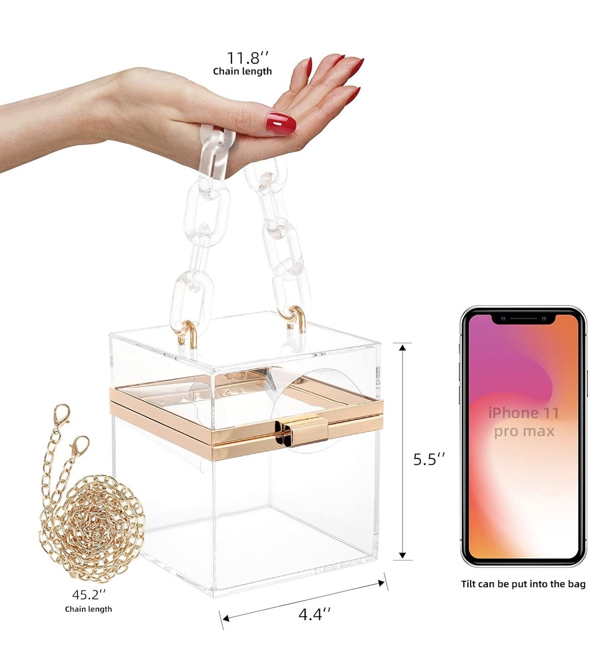 Cute Clear Neon Hard Frame Purse with Gold Chain Strap