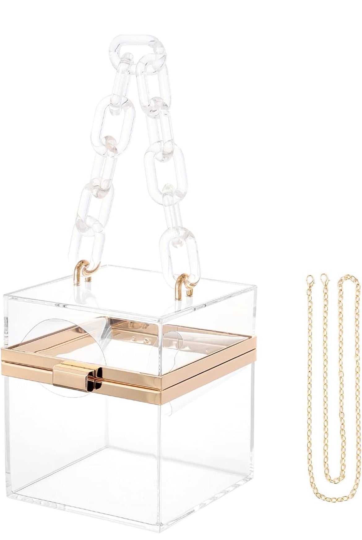 Cute Clear Neon Hard Frame Purse with Gold Chain Strap