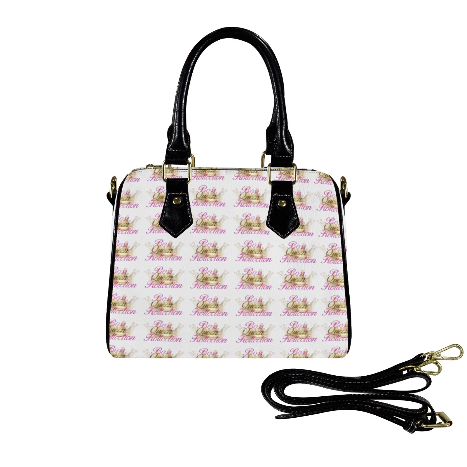 Purse Boston Leather Handbag-Black Handle