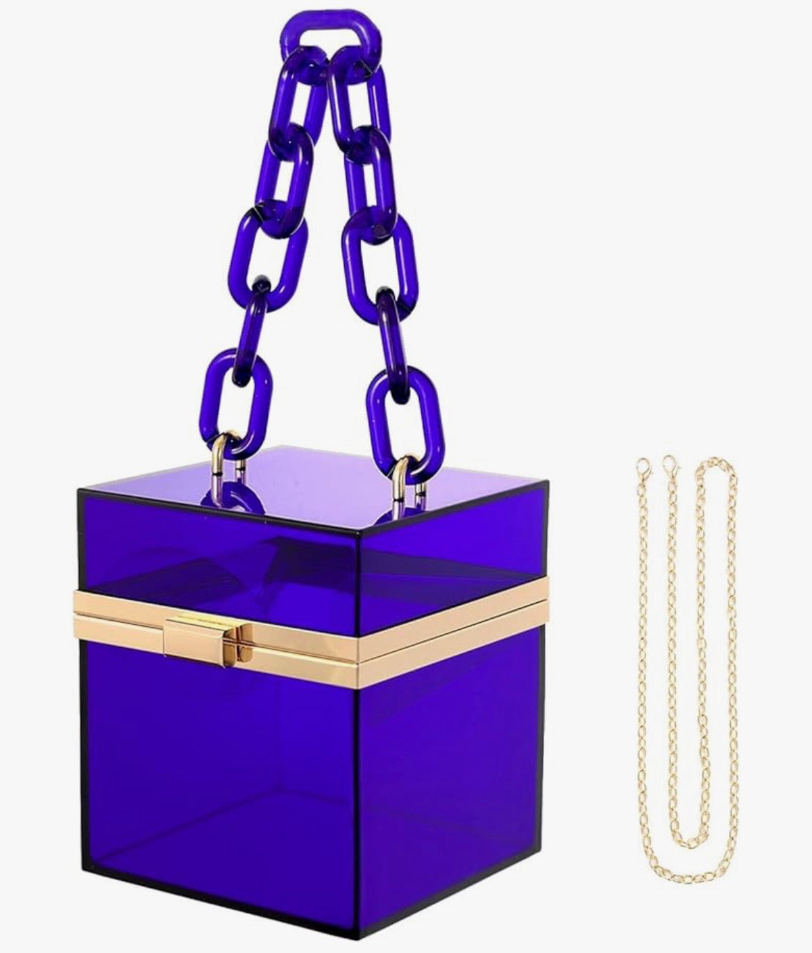 Cute Clear Neon Hard Frame Purse with Gold Chain Strap