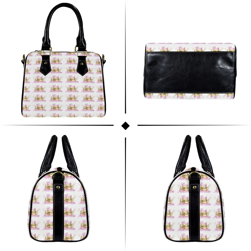 Purse Boston Leather Handbag-Black Handle