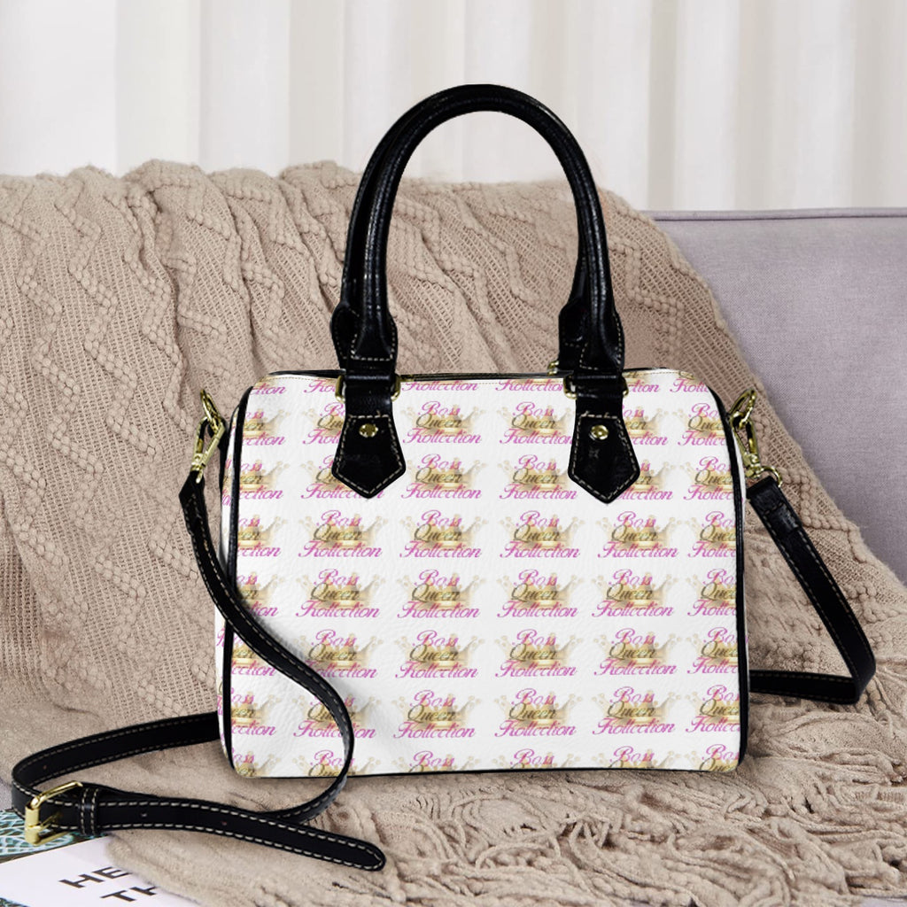 Purse Boston Leather Handbag-Black Handle
